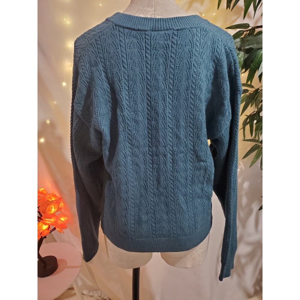 Anthropologie Saturday Sunday Cable Knit V-Neck Cropped Sweater Womens Size M - Picture 5 of 10